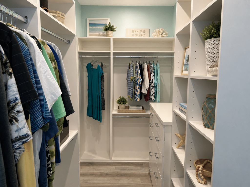 Coastal-inspired modern walk-in closet
